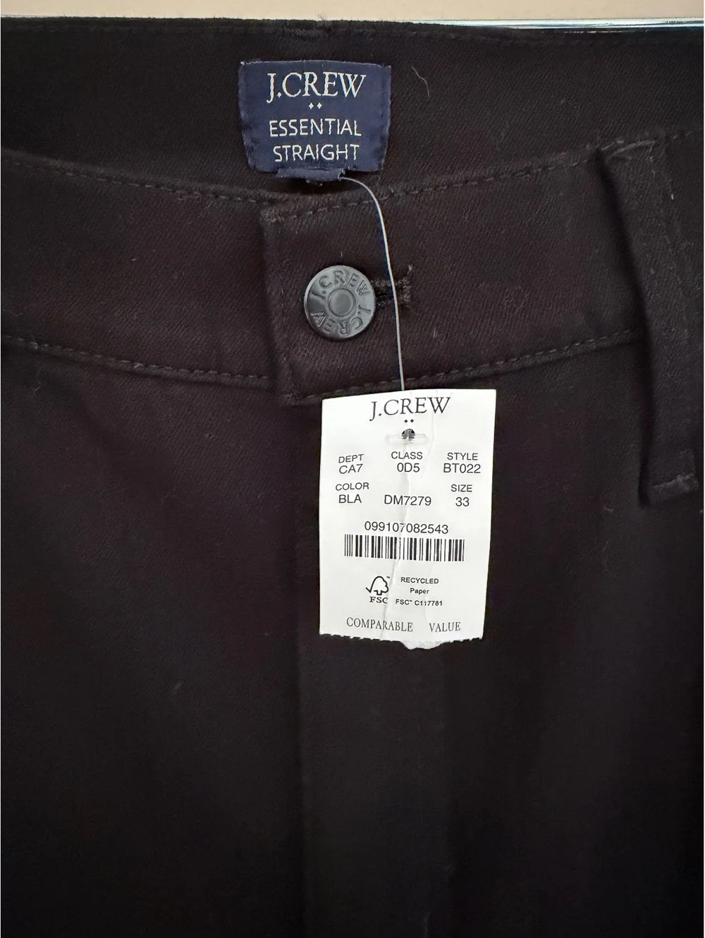 NWT J.Crew 33/27 black straight leg denim